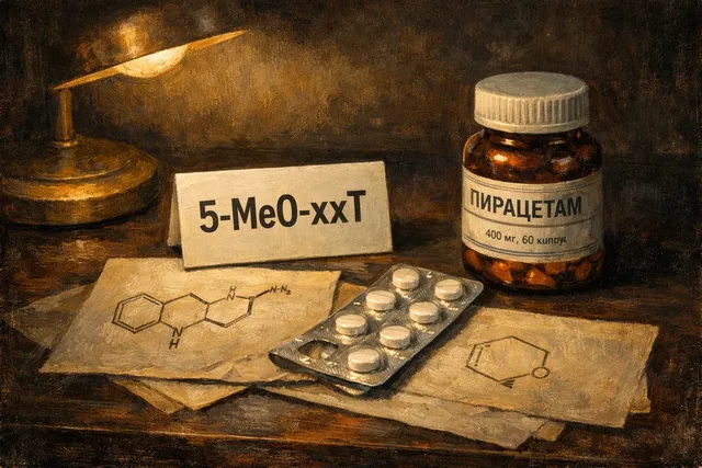 5-MeO-xxT и пирацетам - визуальная метафора сочетания психоделика и ноотропа