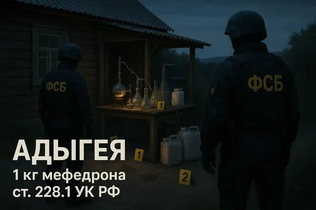 В Адыгее сотрудники УФСБ ликвидировали нарколабораторию, изъяли 1 кг мефедрона и 400 литров реагентов.