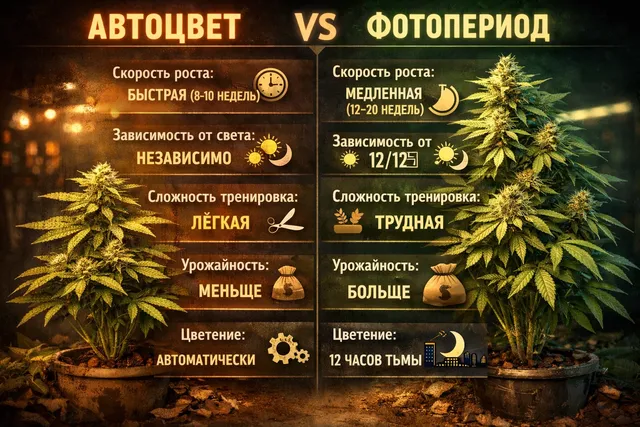 Сравнение автоцветов и фотопериодных сортов каннабиса