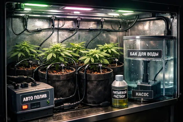 Система автополива в гроубоксе для каннабиса