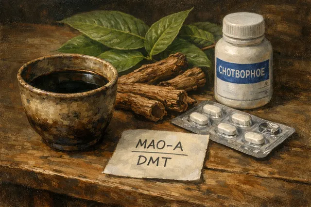 Чаша аяхуаски и упаковка снотворного - метафора риска сочетания