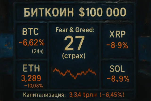 Биткоин падает до $100 000: индекс страха 27, альткоины в минусе