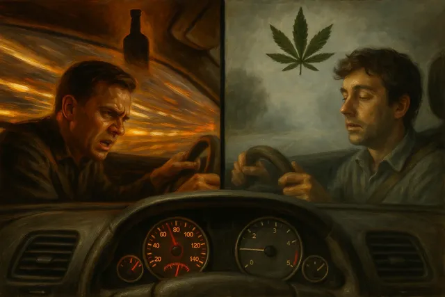 Иллюстрация: сравнение вождения под алкоголем и под влиянием каннабиса