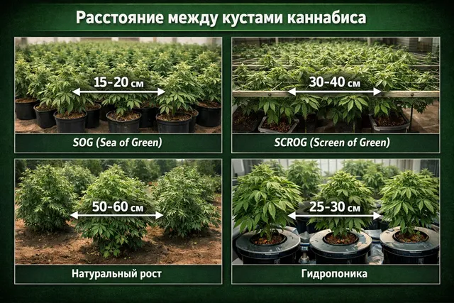 Расстояние между кустами каннабиса в индоре