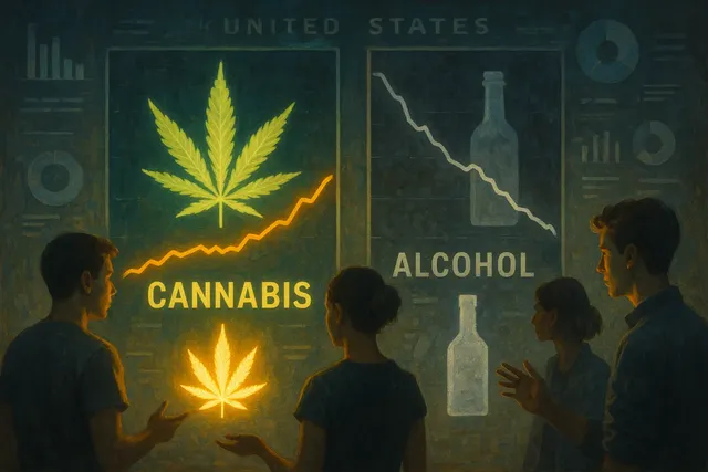 Графики потребления каннабиса и алкоголя среди молодёжи в США