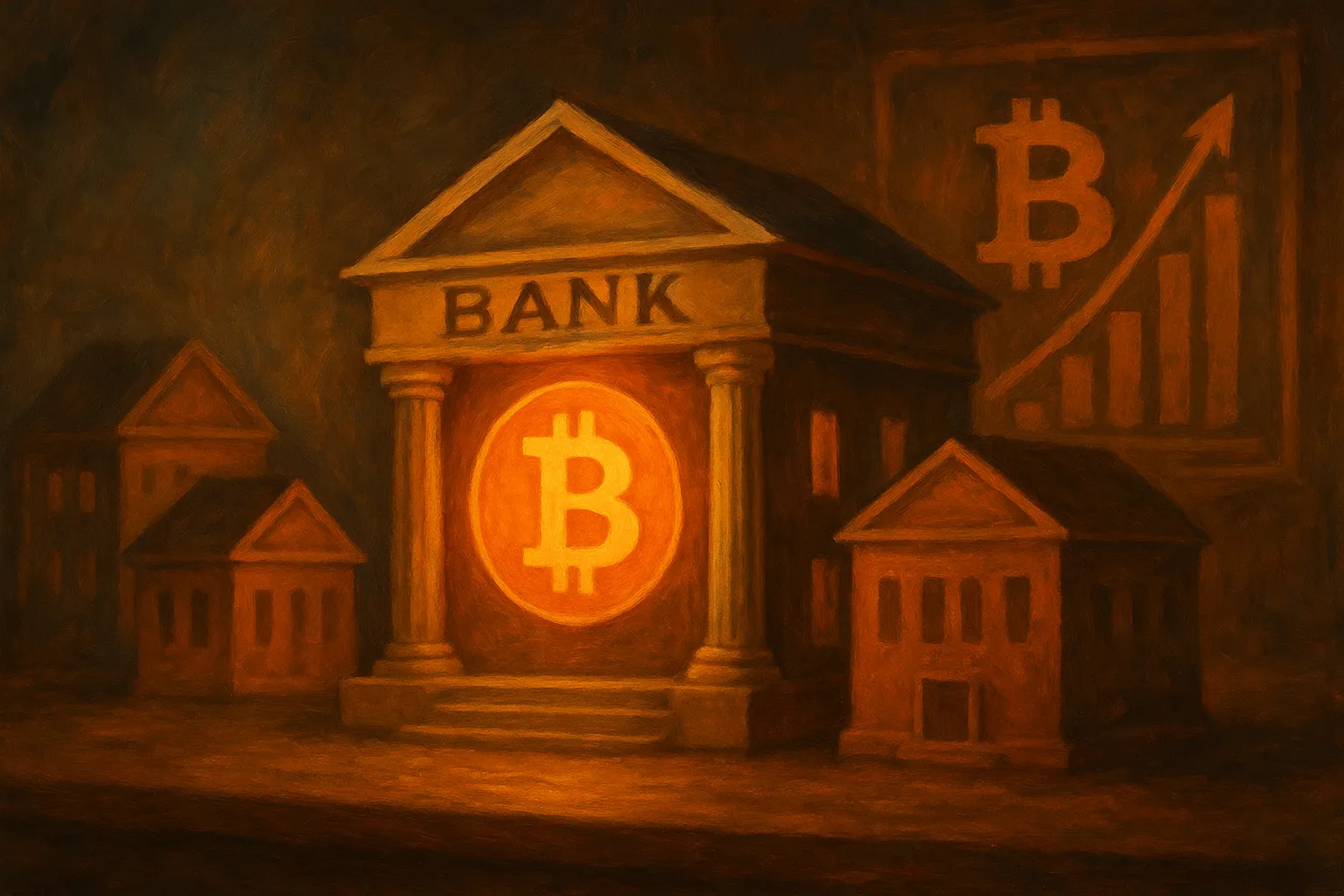 Биткоин-банк в Сальвадоре, банкир за ноутбуком с символами BTC и ростом ВВП