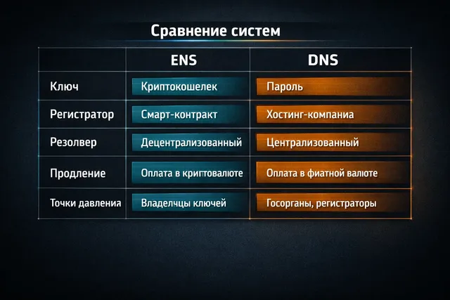 Сравнение ENS и DNS по контролю, восстановлению и точкам давления