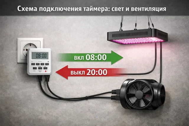 Схема подключения освещения и вентиляции через таймер