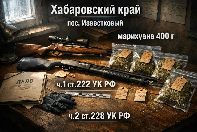 Хабаровский край: оружие и 400 г марихуаны нашли у рецидивиста