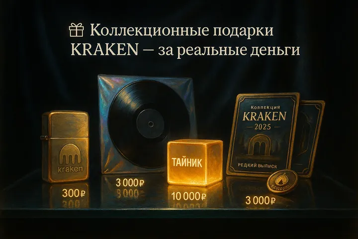 Коллекция цифровых подарков KRAKEN с редкими предметами и эмодзи-реакциями