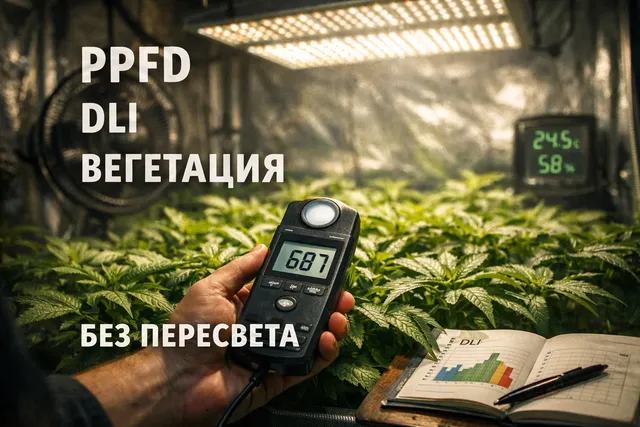 Измерение PPFD на вегетации в гроутенте - датчик PAR и равномерное освещение кроны без ожогов