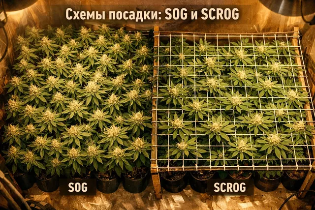Схемы размещения кустов каннабиса: SOG и SCROG