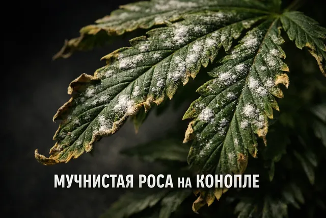 Лист каннабиса, поражённый мучнистой росой