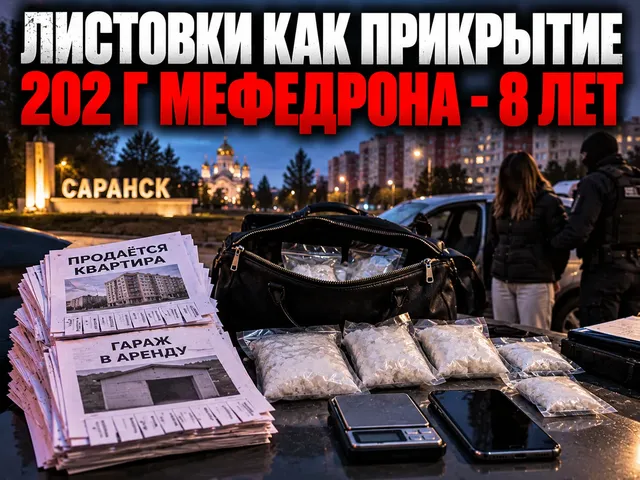 Стопка объявлений рядом с изъятыми свертками мефедрона по делу осужденной закладчицы в Саранске