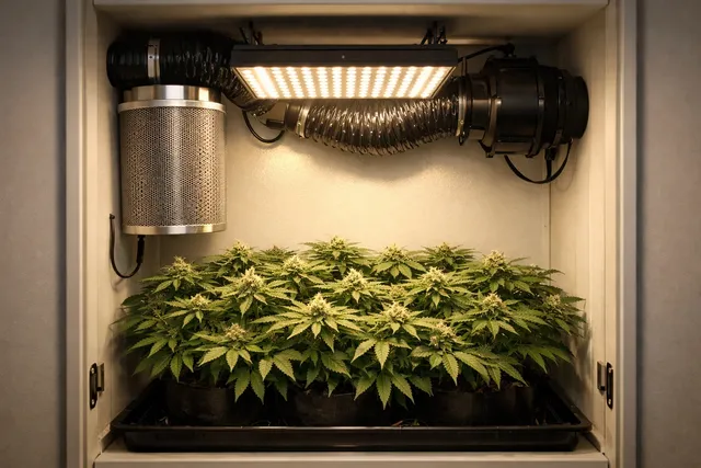 Мини-гроубокс с каннабисом в небольшом помещении