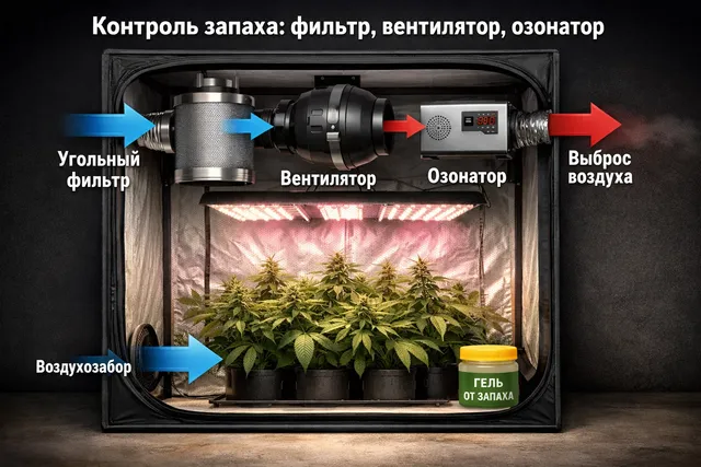 Схема вентиляции и устранения запаха в индор-гроу