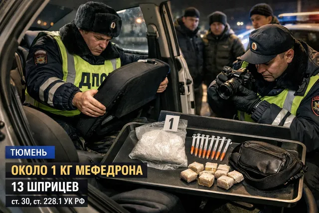 В Тюмени у пассажира Kia нашли около 1 кг мефедрона и шприцы