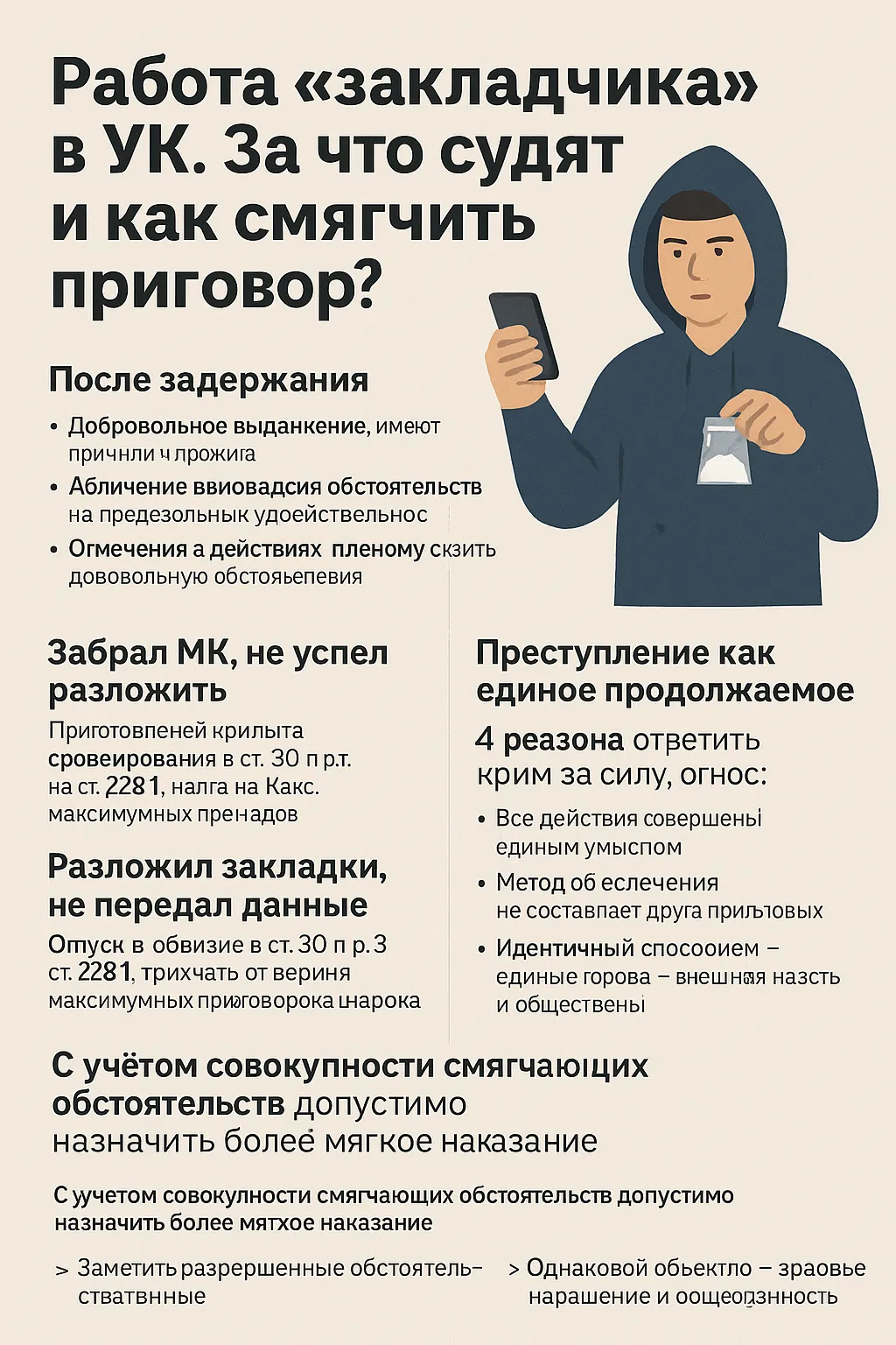 Работа закладчика по УК РФ — наказание, смягчающие обстоятельства, стратегия защиты