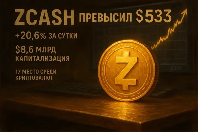 Zcash превысила $520 — рост 20,6% и капитализация $8,6 млрд
