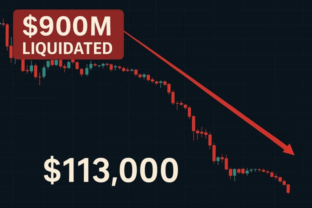 Курс Bitcoin падает ниже $113,000: ликвидации на $900 млн